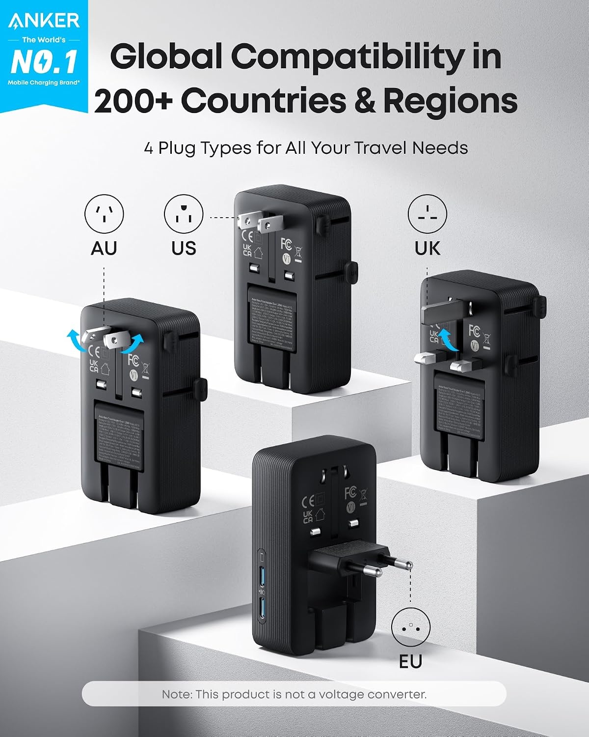 image:imageAnker Nano Travel Adapter 1Pack 2 USBC Universal Charger 20WBlack