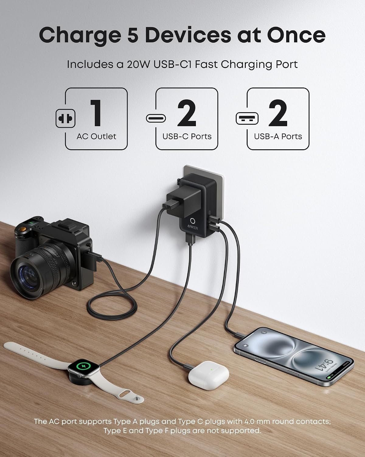 image:imageAnker Nano Travel Adapter 1Pack 2 USBC Universal Charger 20WBlack