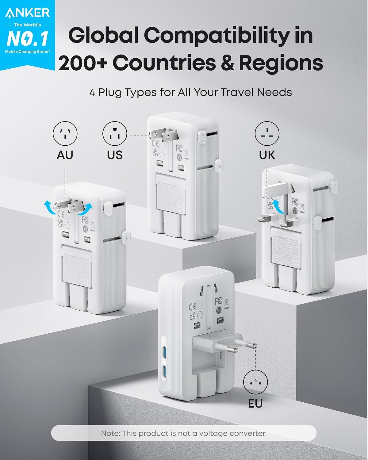 image:imageAnker Nano Travel Adapter 1Pack 2 USBC Universal Charger 20WWhite