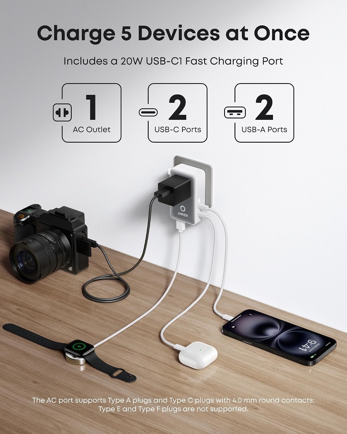 image:imageAnker Nano Travel Adapter 1Pack 2 USBC Universal Charger 20WWhite