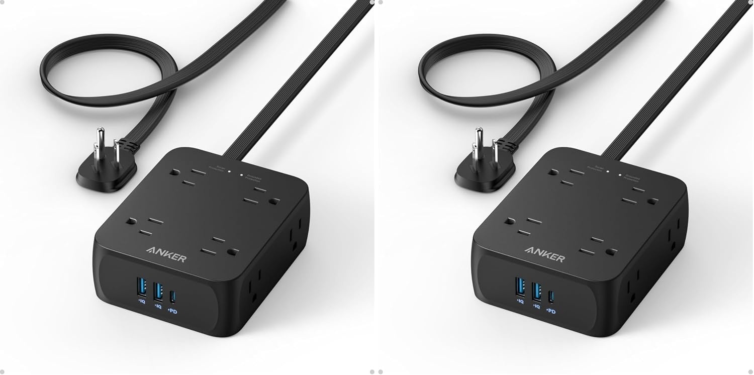 image:imageAnker Power Strip with 2000J Surge Protector 5ft Outlet Extender 20W 8ACBlack