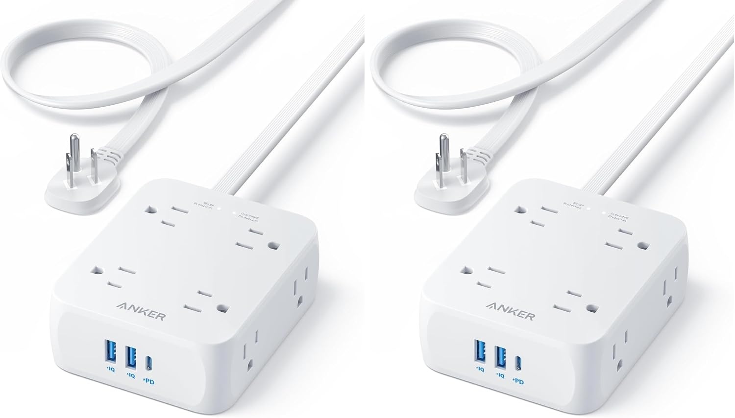 image:imageAnker Power Strip with 2000J Surge Protector 5ft Outlet Extender 20W 8ACShell White