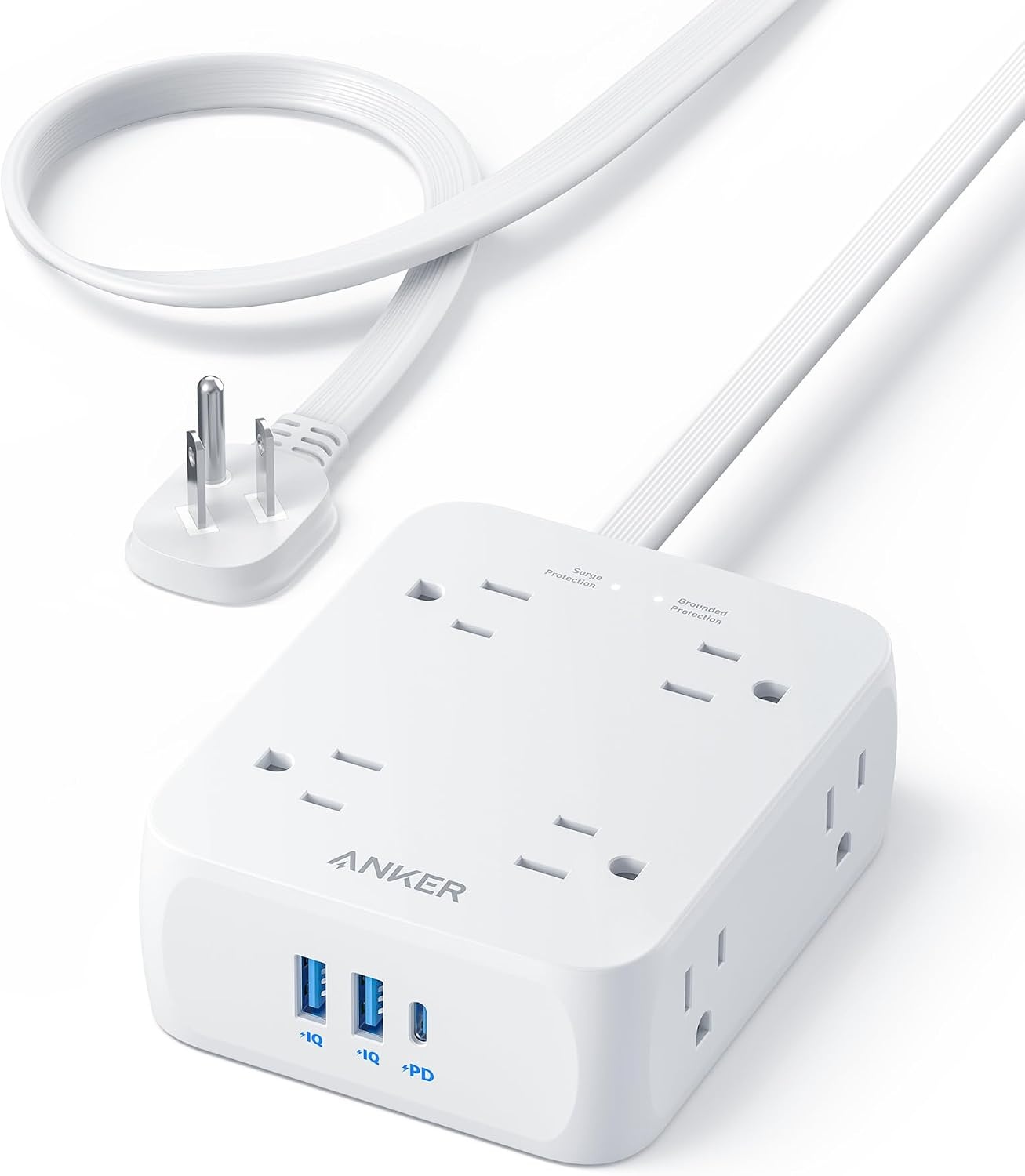 image:imageAnker Power Strip with 2000J Surge Protector 5ft Outlet Extender 20W 8ACShell White