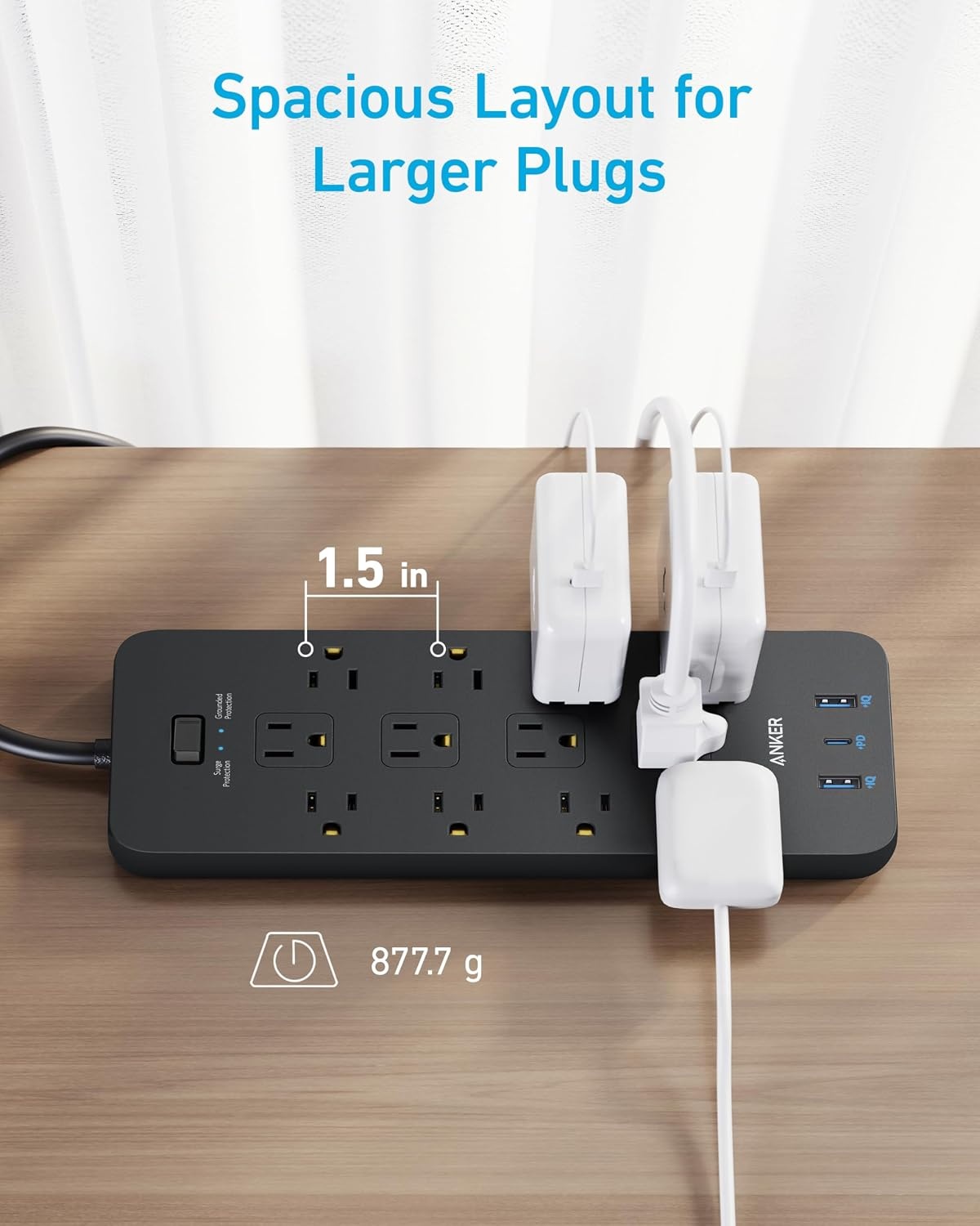 image:imageAnker Power Strip with 2100J Surge Protector Outlet Extender 20W 12 ACBlack