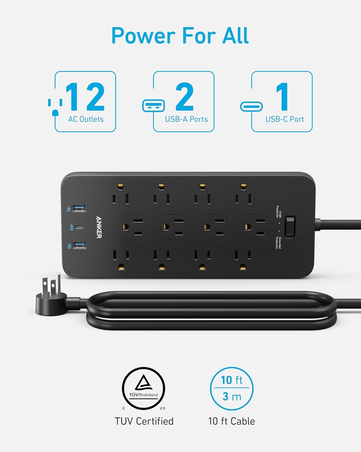 image:imageAnker Power Strip with 2100J Surge Protector Outlet Extender 20W 12 ACBlack