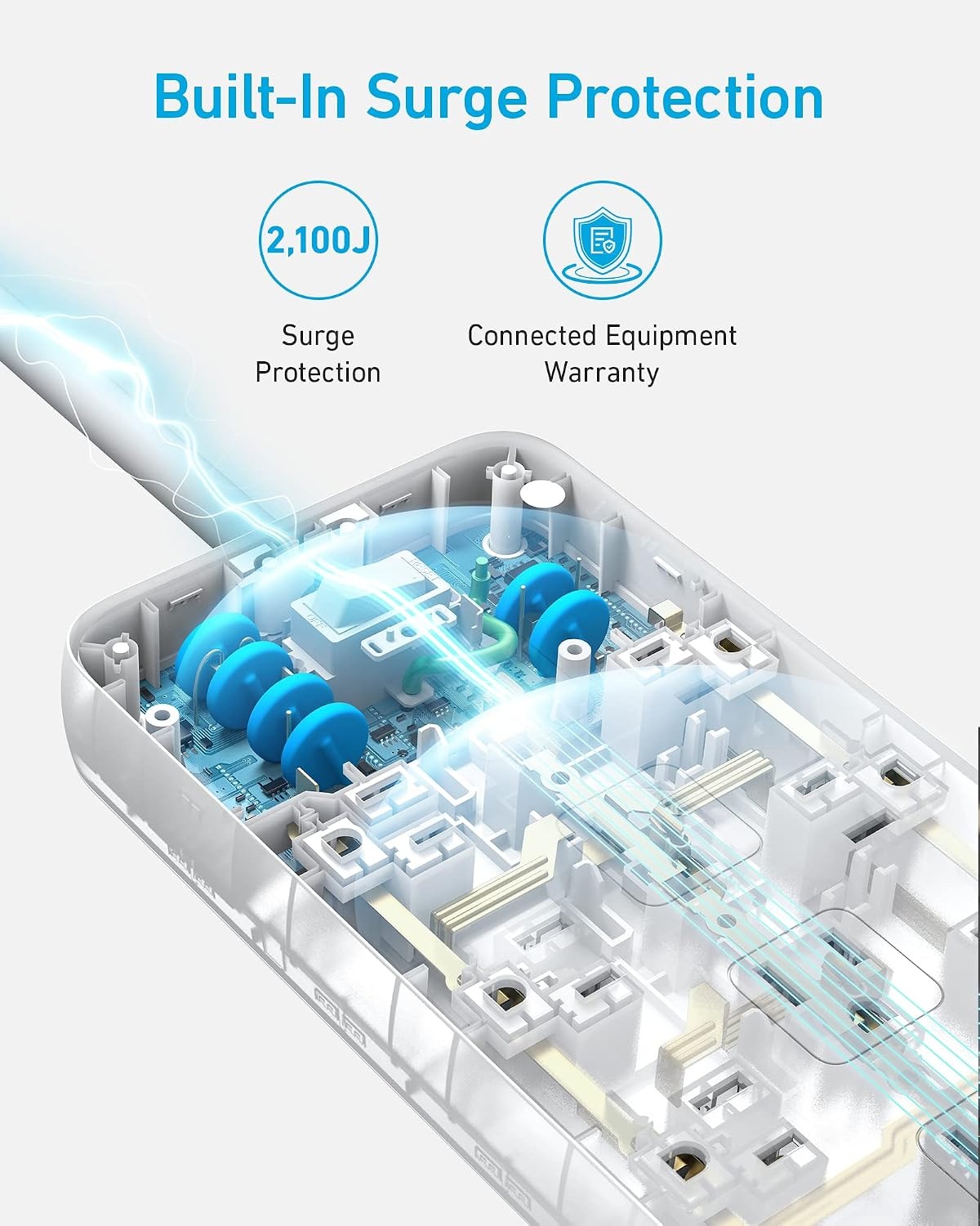 image:imageAnker Power Strip with 2100J Surge Protector Outlet Extender 20W 12 ACWhite