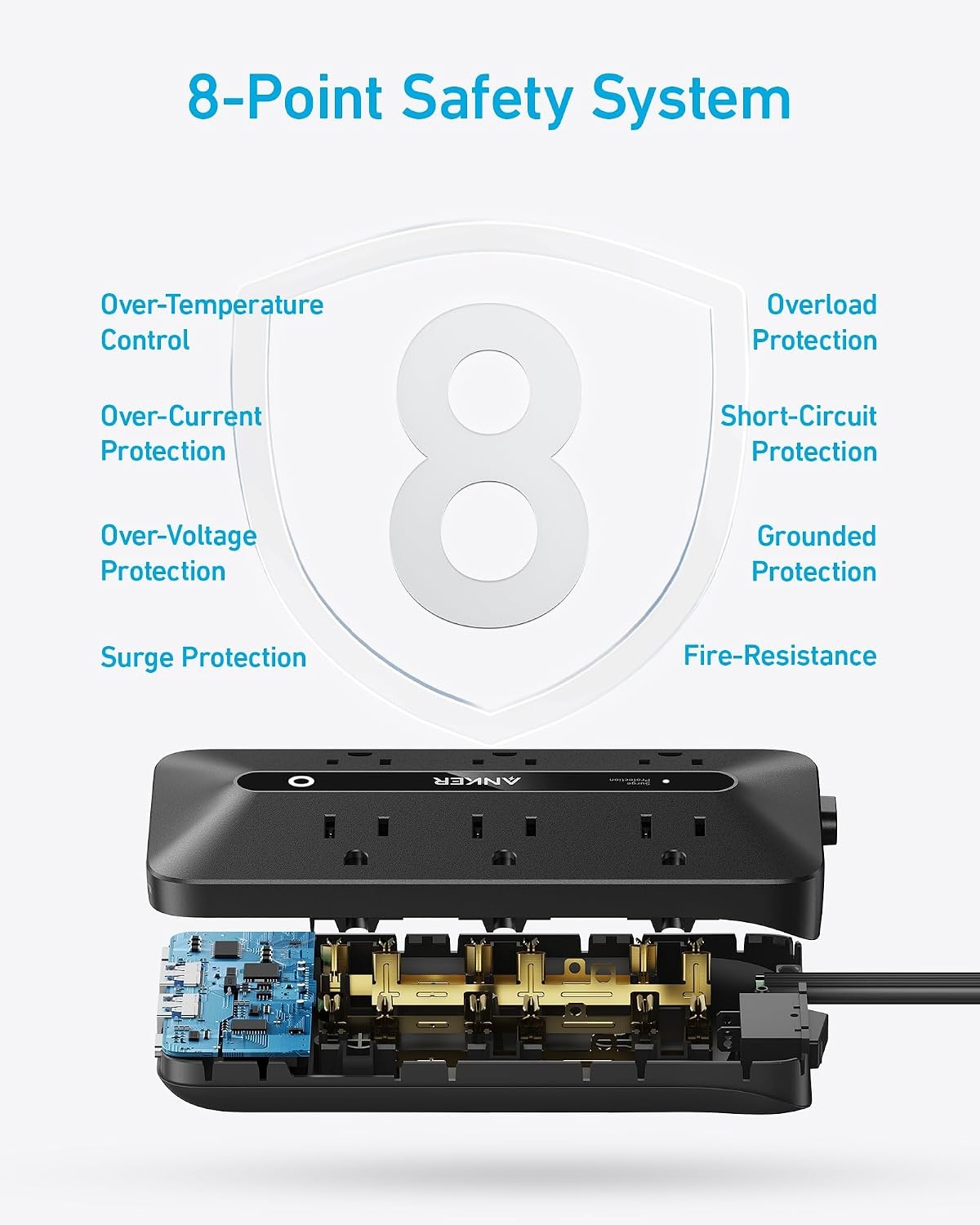 image:imageAnker Power Strip with 300J Surge Protector 5ft Outlet Extender 20W 6ACBlack