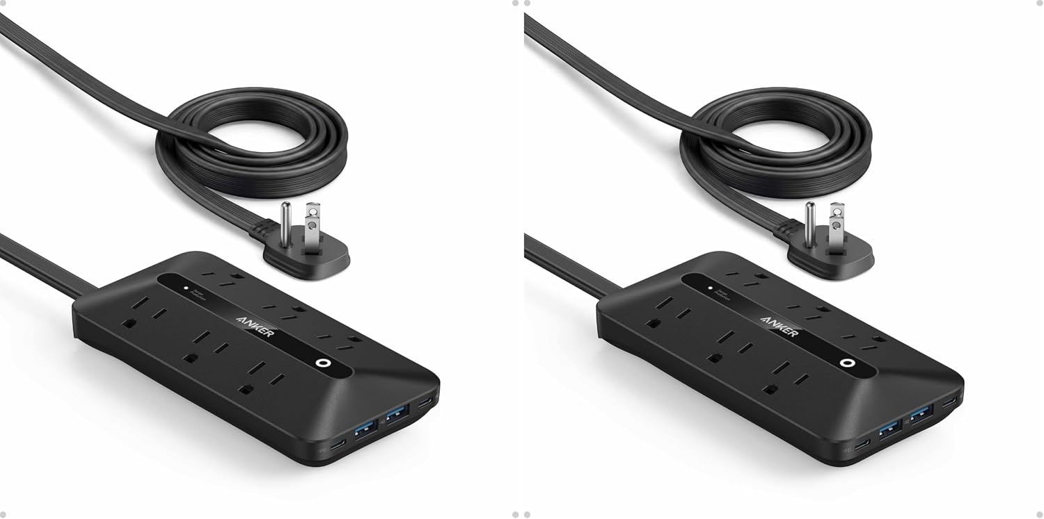 image:imageAnker Power Strip with 300J Surge Protector 5ft Outlet Extender 20W 6ACBlack