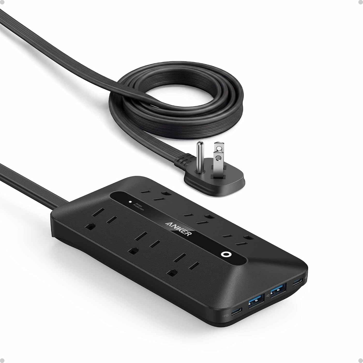 image:imageAnker Power Strip with 300J Surge Protector 5ft Outlet Extender 20W 6ACBlack