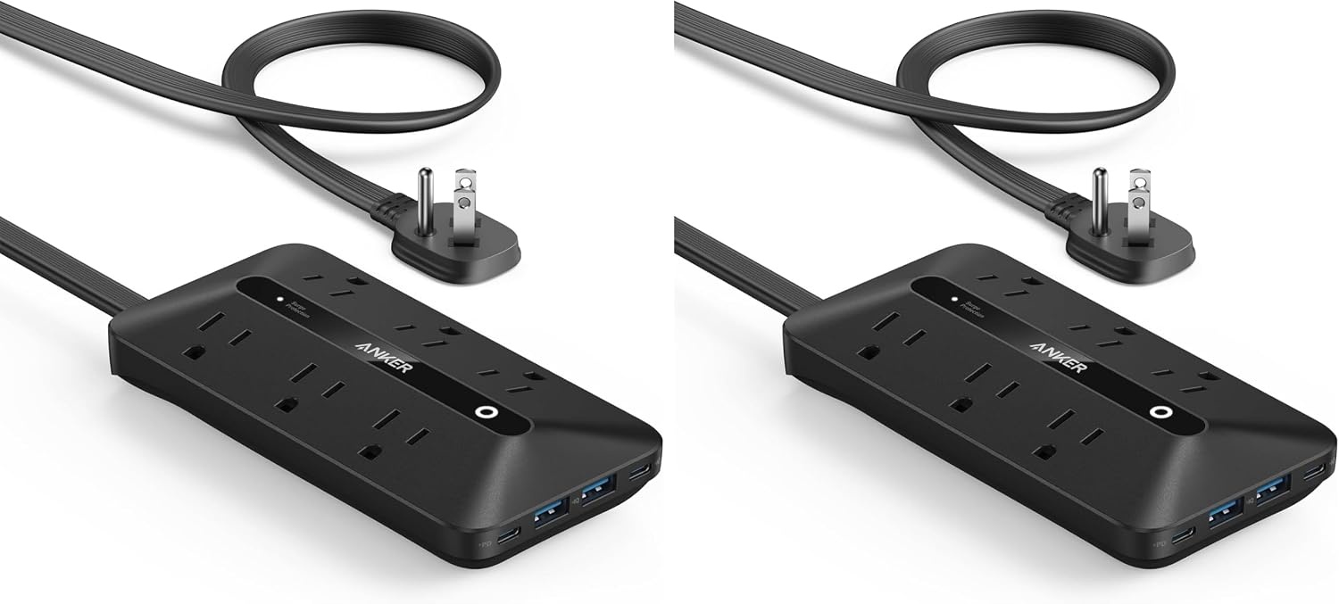 image:imageAnker Power Strip with 300J Surge Protector 5ft Outlet Extender 20W 6ACBlack