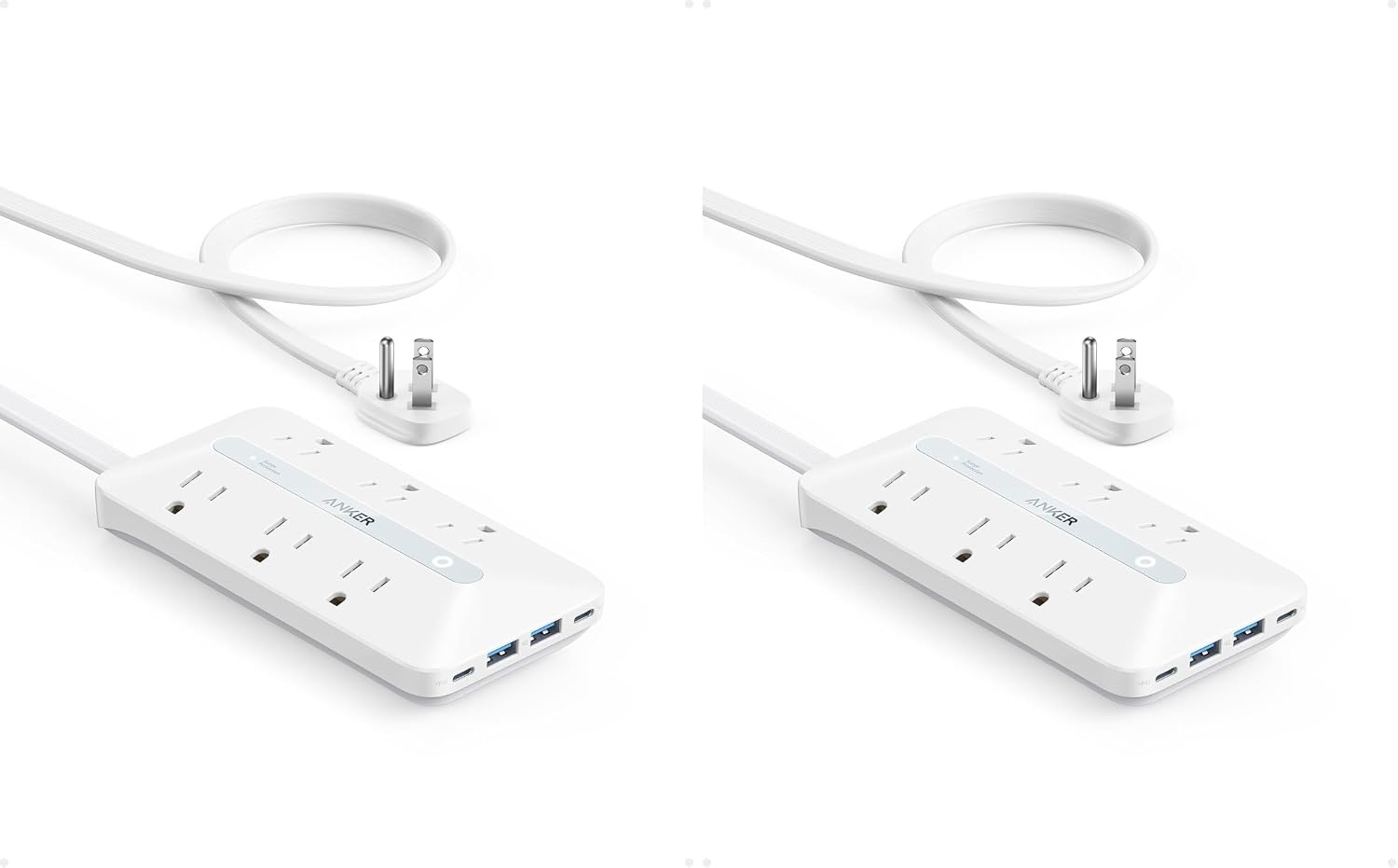 image:imageAnker Power Strip with 300J Surge Protector 5ft Outlet Extender 20W 6ACWhite