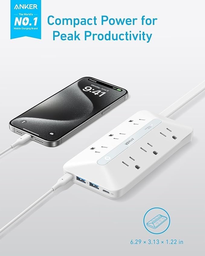 image:imageAnker Power Strip with 300J Surge Protector 5ft Outlet Extender 20W 6ACWhite