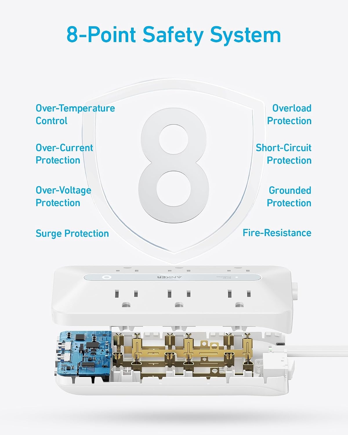 image:imageAnker Power Strip with 300J Surge Protector 5ft Outlet Extender 20W 6ACWhite