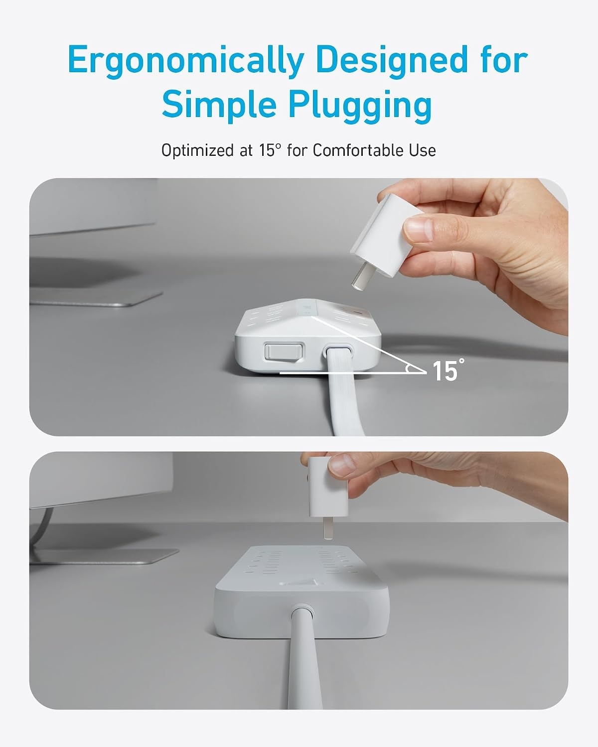 image:imageAnker Power Strip with 300J Surge Protector 5ft Outlet Extender 20W 6ACWhite