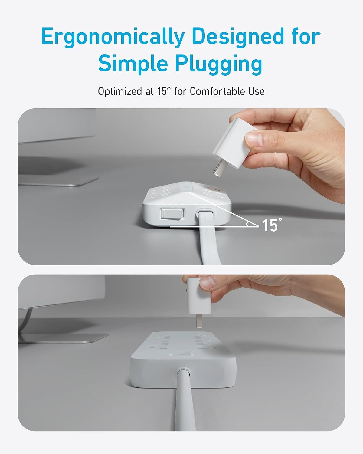 image:imageAnker Power Strip with 300J Surge Protector 5ft Outlet Extender 20W 6ACWhite