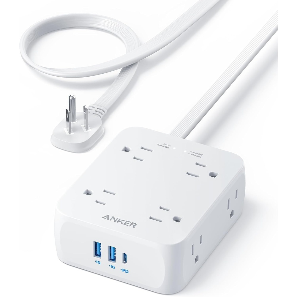 image:imageAnker Power Strip with 2000J Surge Protector 5ft Outlet Extender 20W 8ACShell White