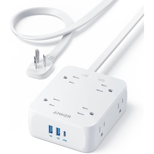 Anker Power Strip with 2000J Surge Protector, 5ft Outlet Extender, 20W, 8AC(Shell White)