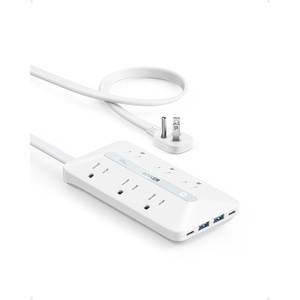 Anker Power Strip with 300J Surge Protector, 5ft Outlet Extender, 20W, 6AC(White)